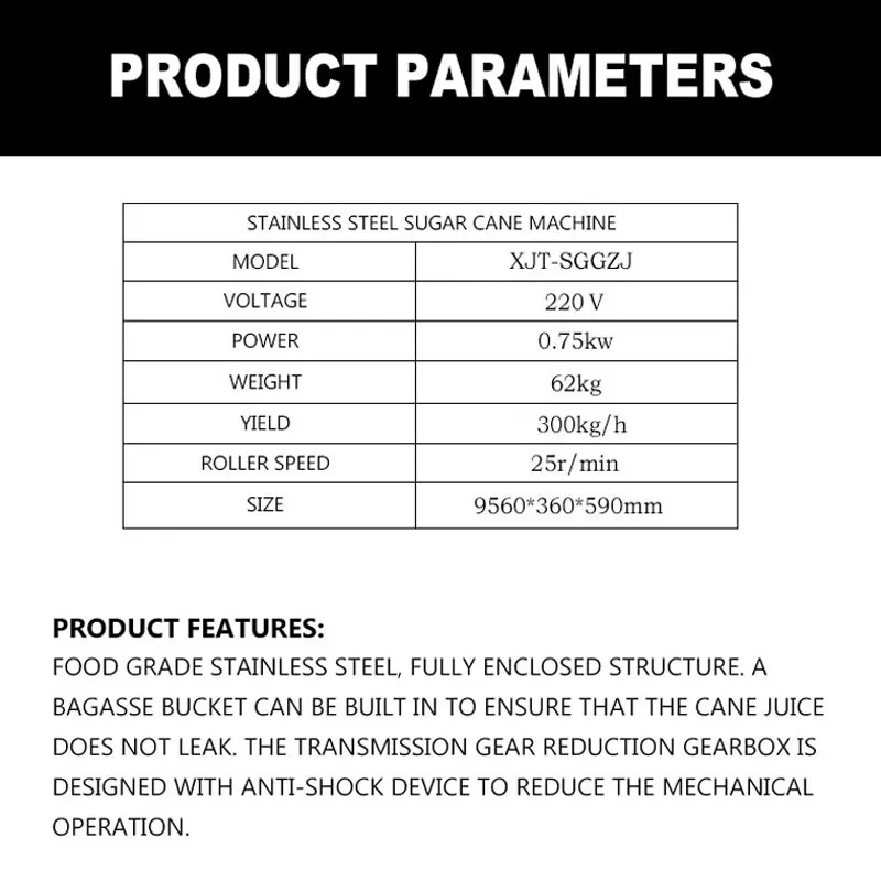 Juice Extractor Automatic Sugar Cane Juicer Commercial Press Large Desktop Stainless Steel Sugar Cane Machine