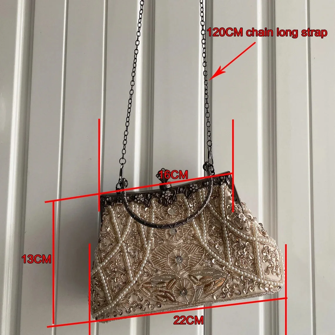 Perdu en Soirée Vintage Sac À Main Perle Perlé Motif Sac À Main D'embrayage avec les 2 Détachable Amovible Chaîne D'épaule de Soirée Formelle