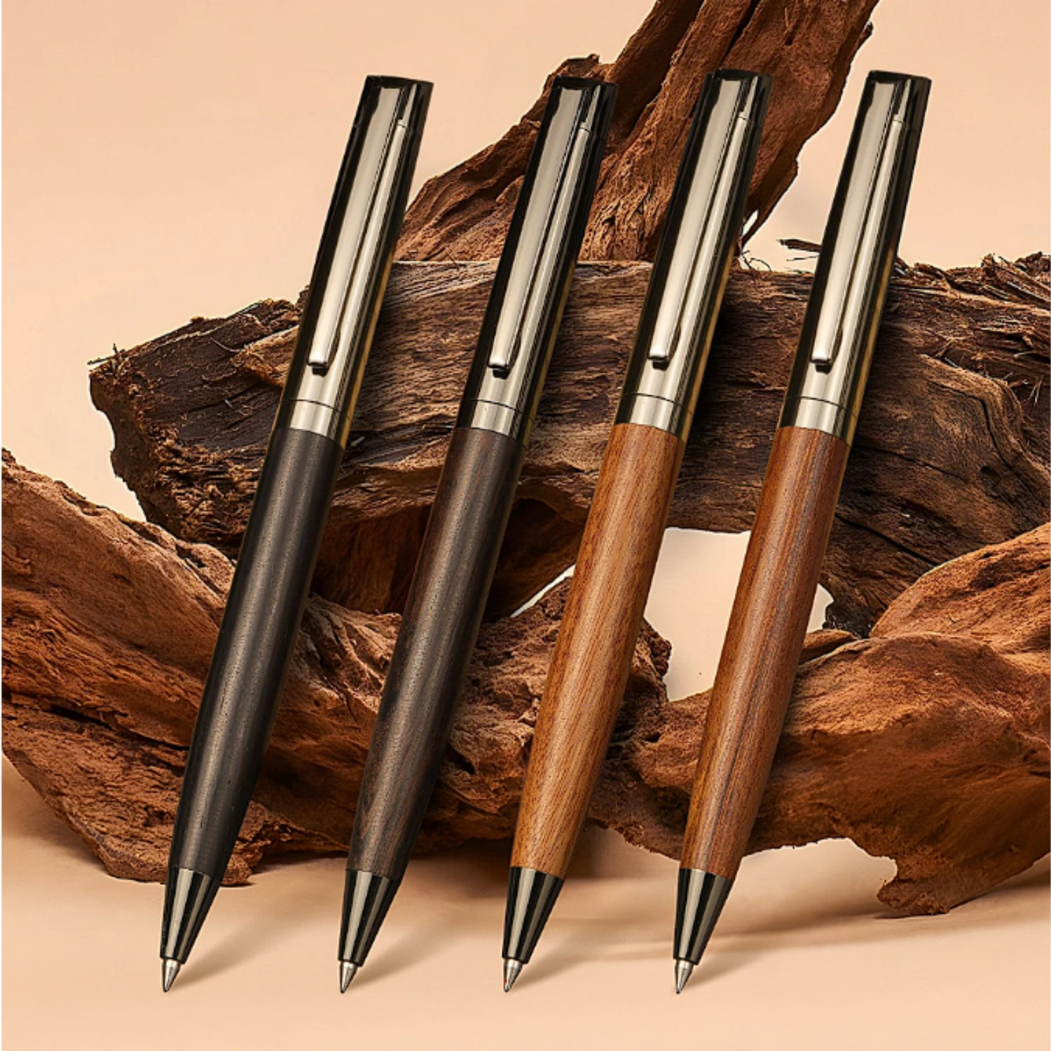 

Luxury Metal Ballpoint Pen with Wood Barrel 1.0mm Black Ink Smooth Writing Business Gift Pen with Case for Men Office
