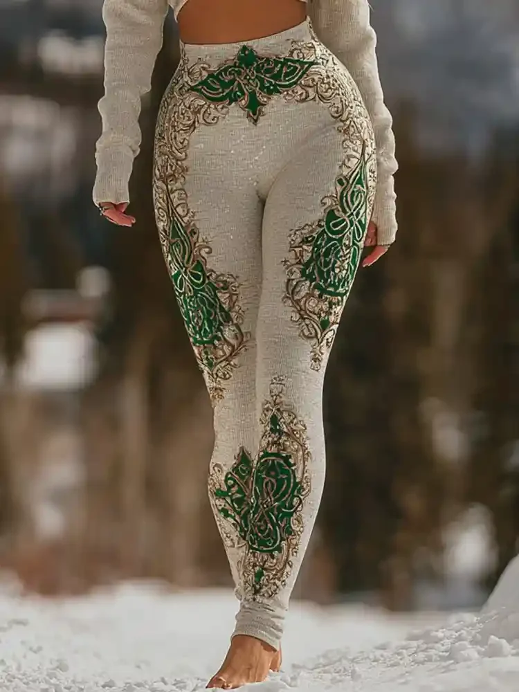 Women's Leggings 2026 Green Forest Graphics Outdoor Trousers Polyester Spandex Stretch Elastic Waist Control Streetwear