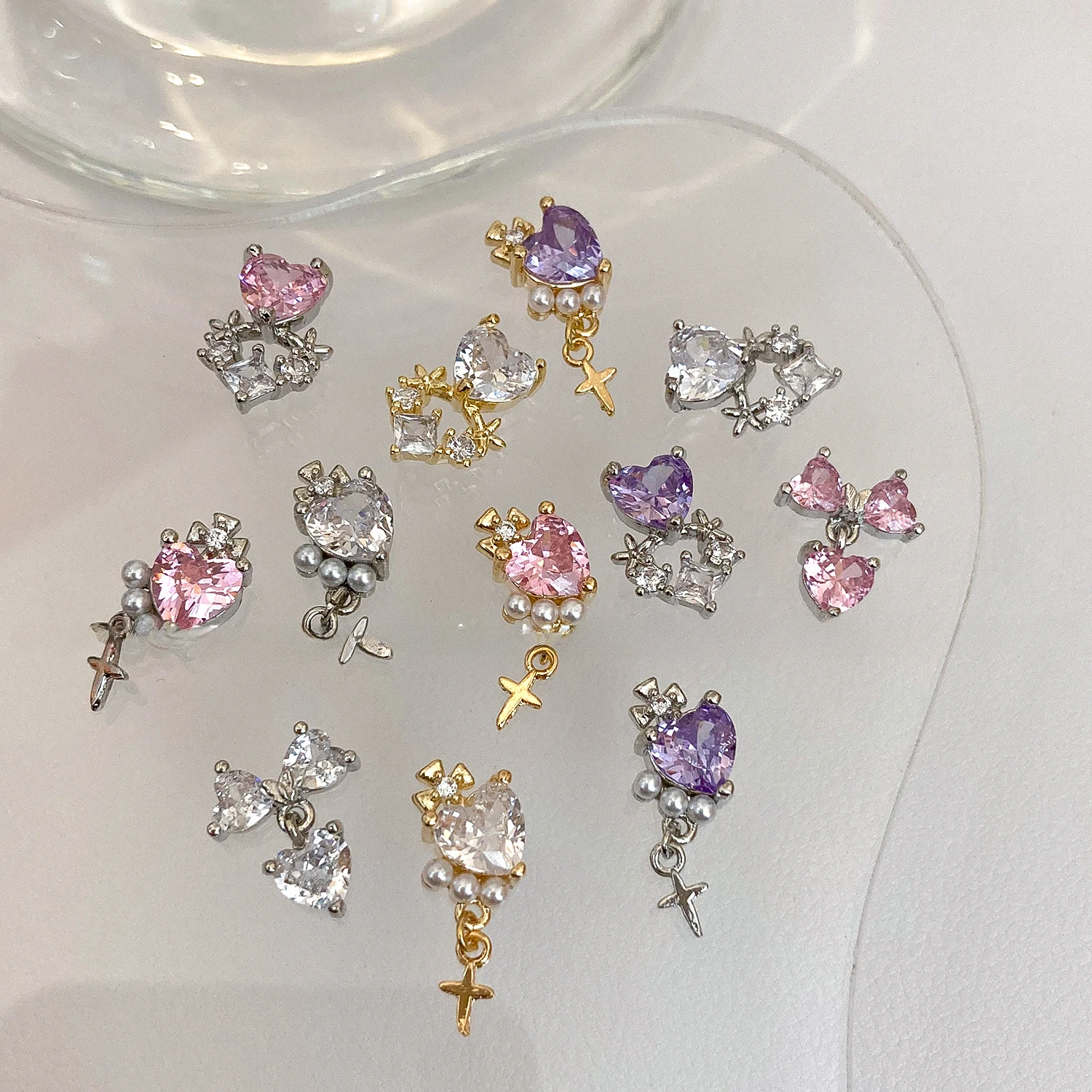 

10PCS Baroque Retro Nail Accessories with Diamond Sparkling Zircon Hollow Large Butterfly Colorful Diamond Love Nail Charm