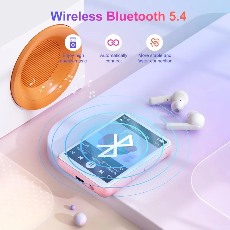 Pemutar MP3 Bluetooth 5.4 128GB, Pemutar MP3 Portabel dengan Speaker, Walkman Layar Sentuh 2.4'', Pemutar Musik HiFi untuk Anak-anak, FM Rad