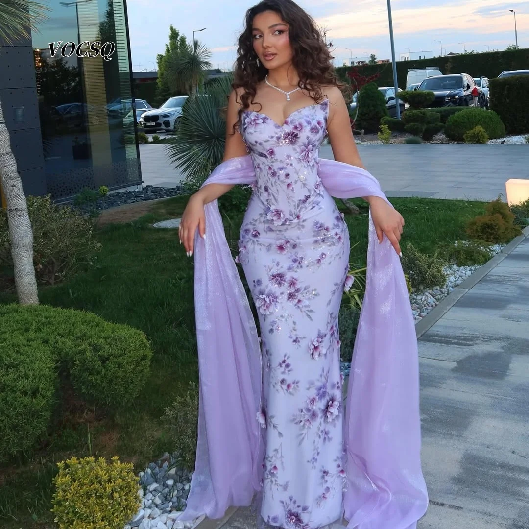Prom Dresses Lavender Sweetheart Mermaid Formal Gown 3D Floral Applique Shiny Sequin Bodycon Maxi Dress for Party Customized