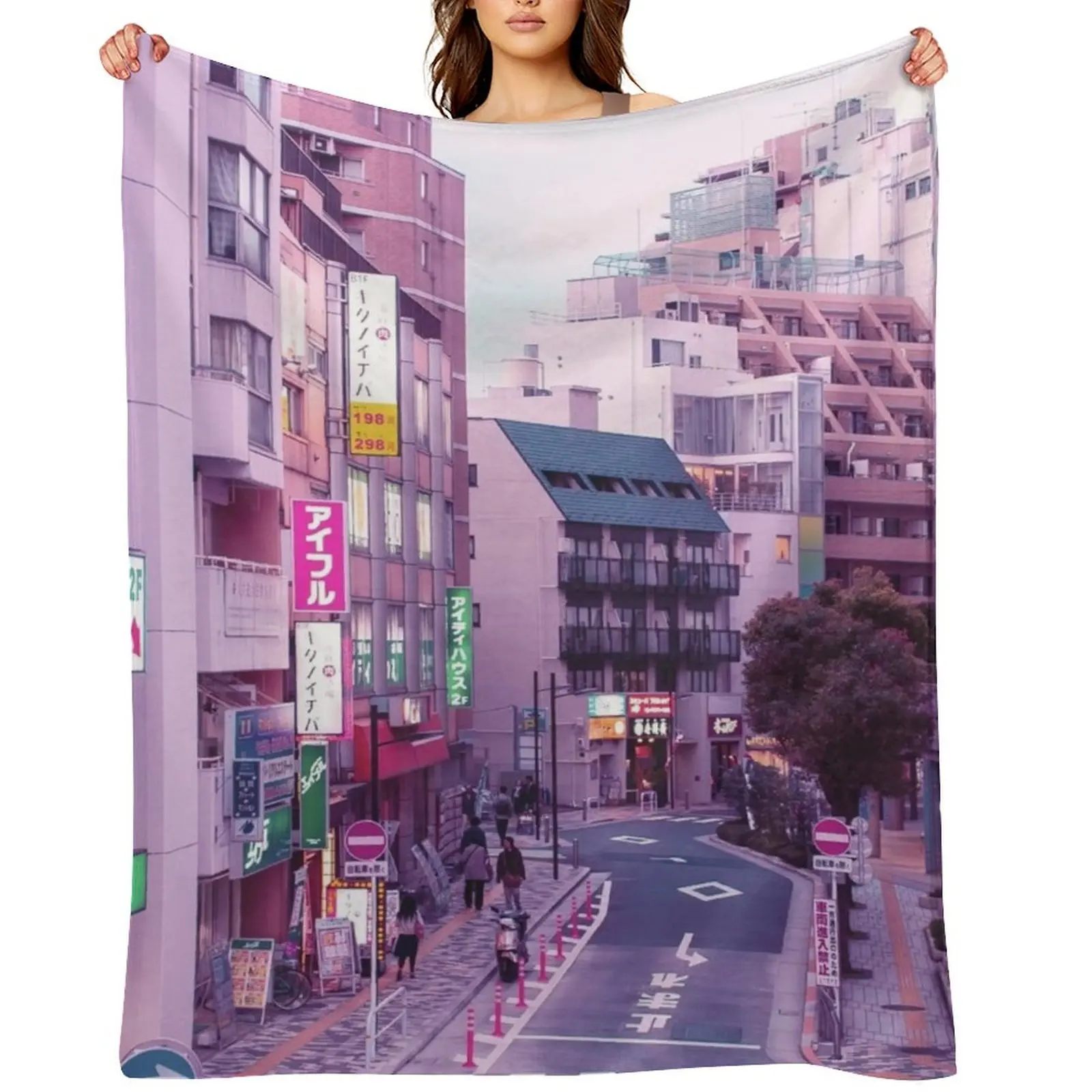 

Pink City Pop Aesthetic Tokyo Japan Poster Vaporwave lofi moody vibe Throw Blanket For Sofa Thin Flannel Soft Blankets