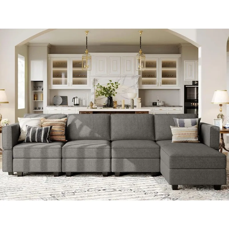 L-förmiges Sofa mit Sitz mit Stauraum, Stoff, modulare Sofagarnitur, wendbare Chaiselongue, L-Couch, Sofagarnitur, Grau