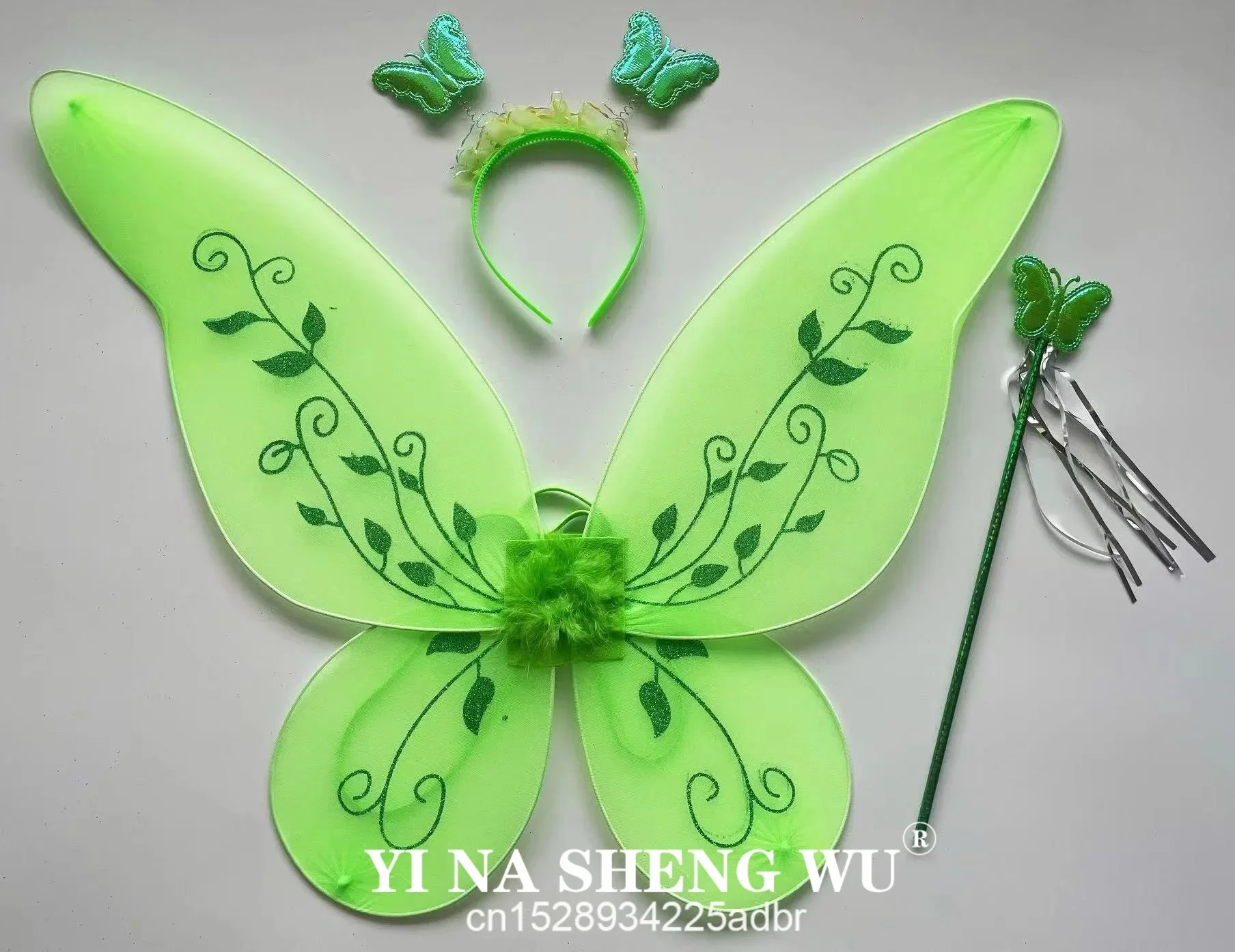 Skrzydła do przebrania dla dziewczynek, zielone, wróżka, opaska księżniczki, skrzydła, kostium księżniczki na Halloween, impreza elfów