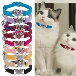 Heart Charm and Bell Cat Collar Safety Elastic Adjustable with Soft Velvet Material 9 Colors Pet Product Small Dog Collar