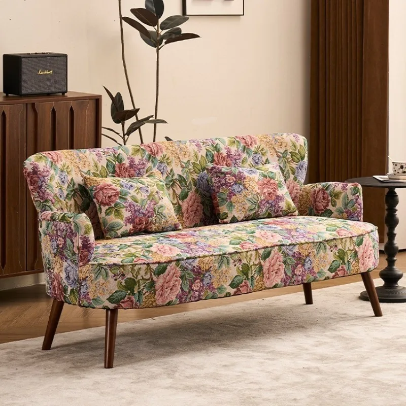 American pastoral retro style small apartment sofa living room balcony bedroom bed and breakfast wind jacquard fabric double