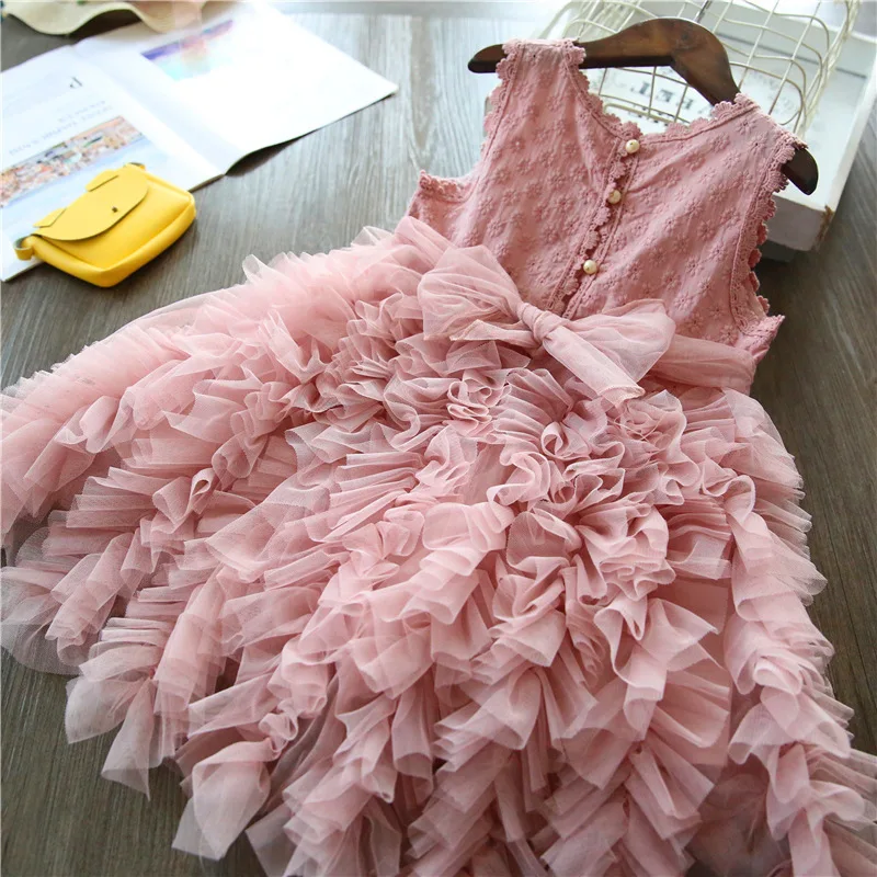 

Children's Dress Spring and Summer New Korean Butterfly-knot Princess Girl Fluffy Gauze Cake Dress Kids Clothes