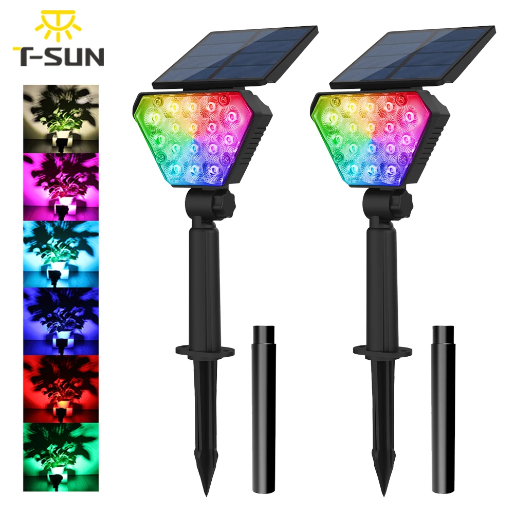 TSUN 2PCS Solar Spotlight Solar Garden Light Outdoor IP65 Solar Wall Light 7 Colors RGB Solar Lamp Light For Garden Decoration