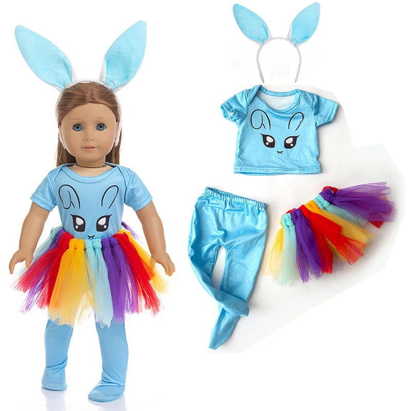 18 Inch Girl Doll Clothes Set Rabbit Tutu Rainbow Dress American OG Girl Doll Fashion Coat