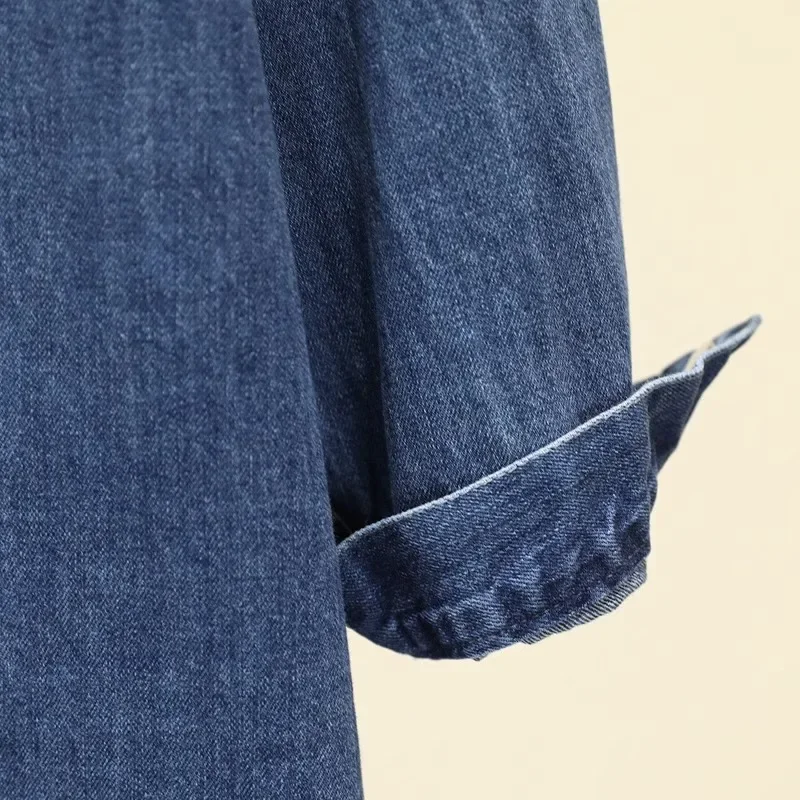 Blue Collar Loose Denim Lining Dress For Women'S Autumn And Winter New Style, Double Pocket Slim Fit Long Shirt Skirt