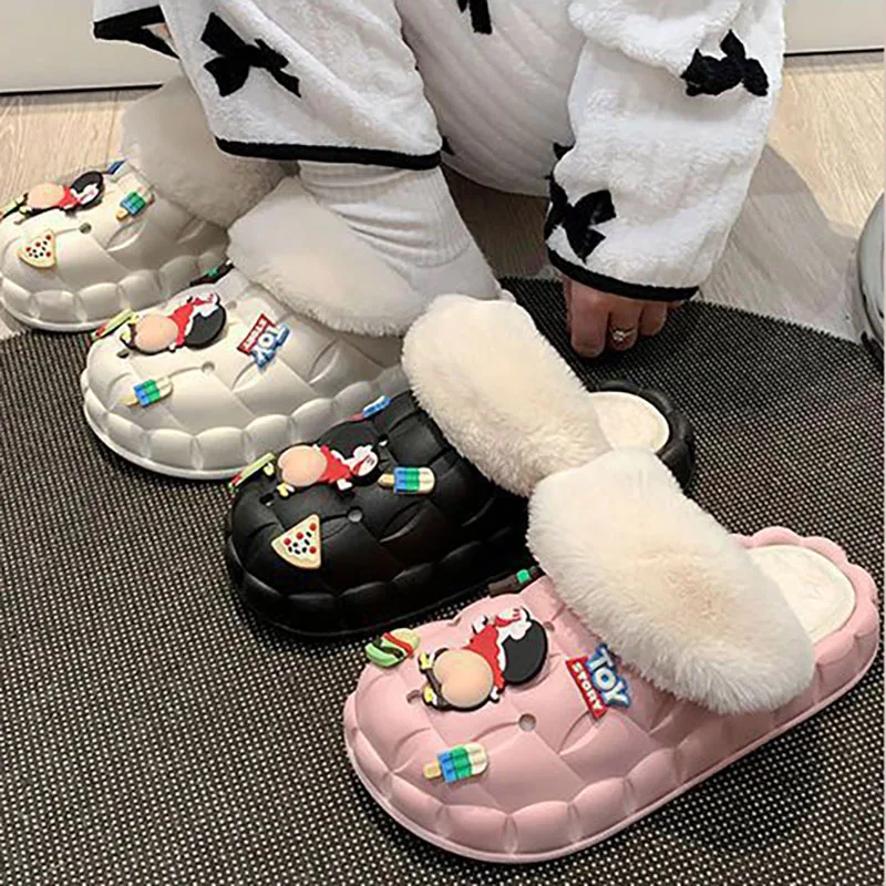 Kleurpotloden Shin-Chan Winter Pluche Katoenen Slippers Pluizig Warm Kawaii Zacht Comfort Antislip Dikke Bodem Slijtvaste Lichte Schoenen