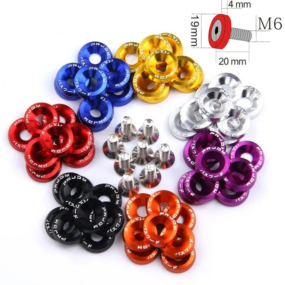 10PCS M6 JDM Screw License Plate Bolts Auto Accessories Car Modified Hex Fasteners Fender Washer Bumper