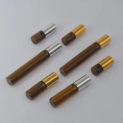 20 50PCS 1ml 2ml 3ml 5ml 10ml Amber Thin Glass Roll on Bottle Essential Oil Vials with Roller Metal Ball Sample Test Tube