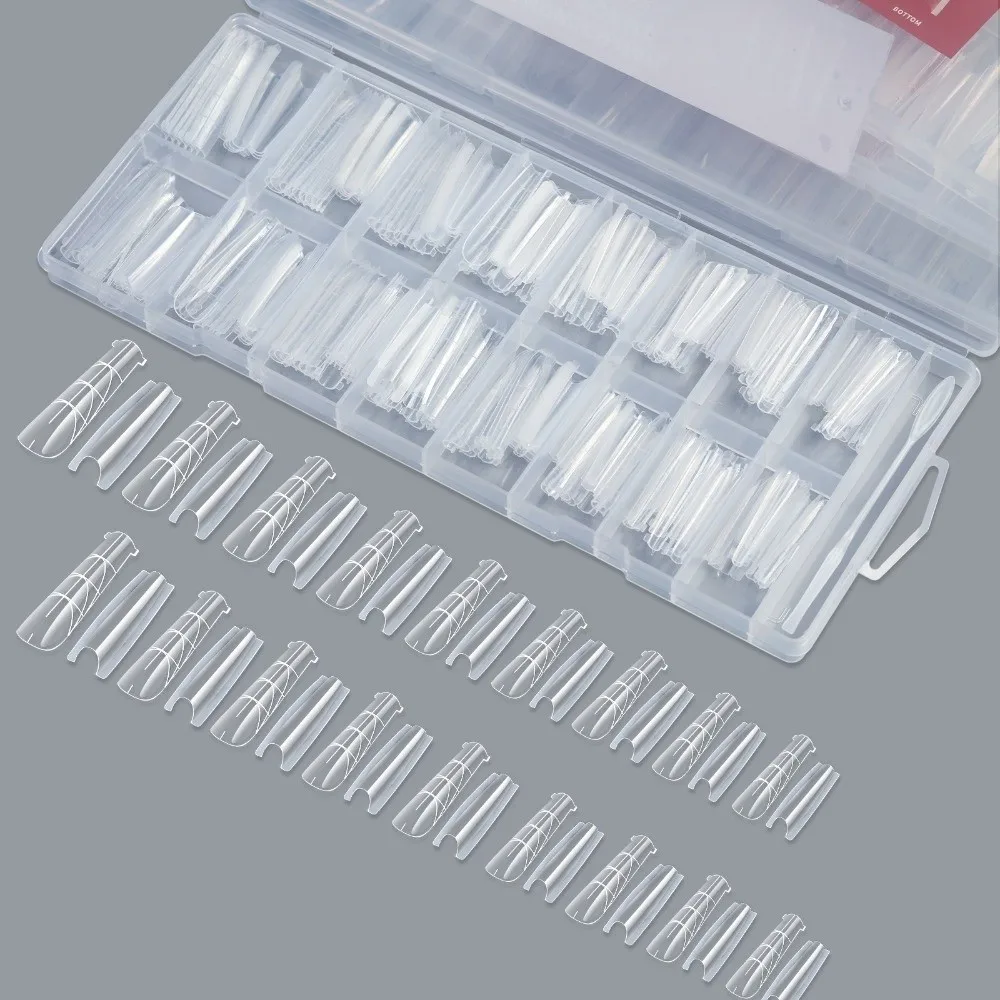 256Pcs/Box New Full Cover Nail Sandwich Dual Form DIY Nail Tools Tips Nail Extension Form Transparent Nail Tips