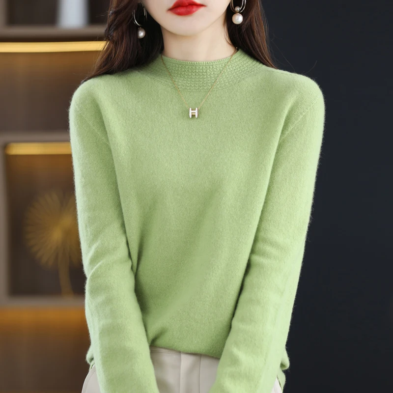 New Autumn And Winter First-Line Ready-To-Wear Semi-Turtleneck Pure Wool Knitted Bottoming Shirt Female Joker Pullover Sweater