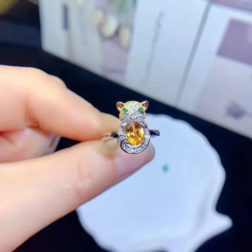 925 Silver Yellow Crystal Ring for Party VVS Grade Natural Citrine Ring 5mm*7mm 2ct Citrine Silver Ring November Birthstone