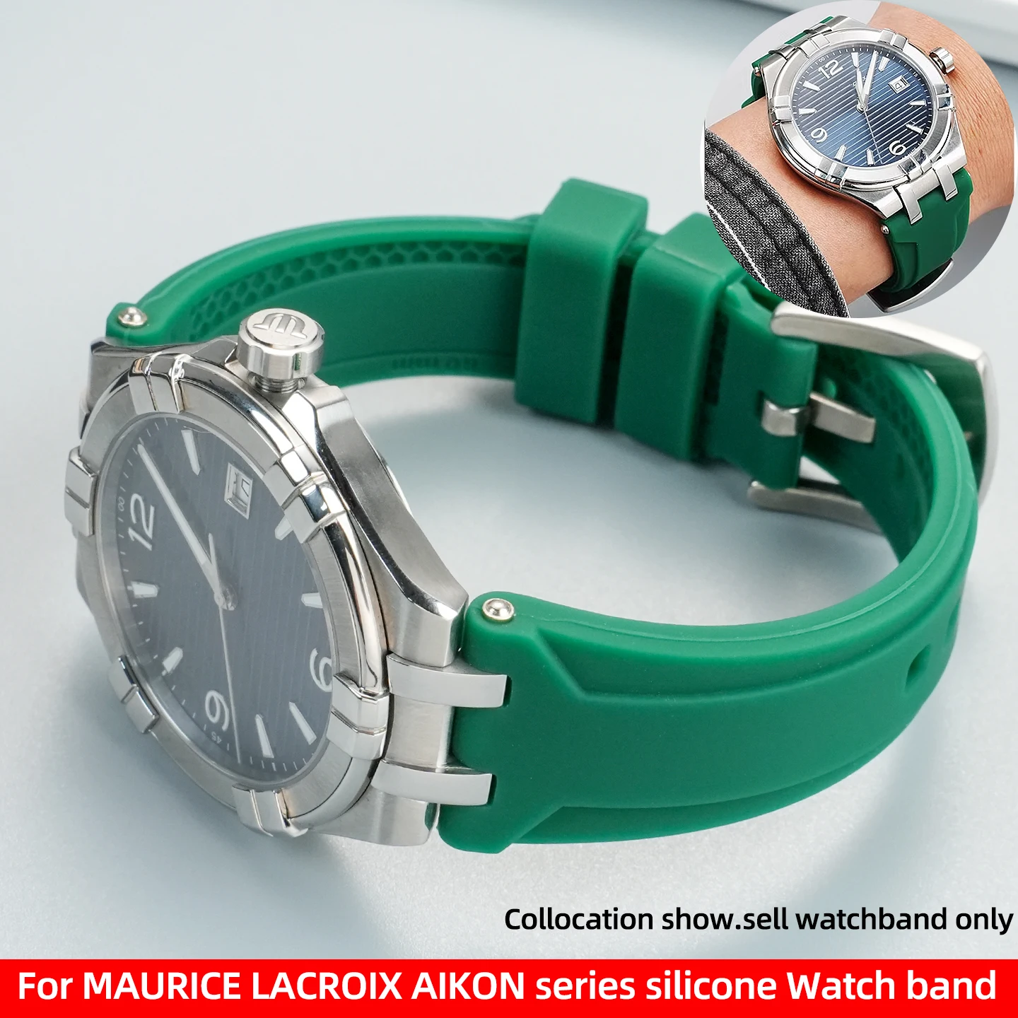 حزام ساعة سيليكون ل موريس لاكروا أيكون AI1008 1018 1108 6008 6058 6038 6007 تعديل موصل معدني المطاط المعصم الفرقة #1