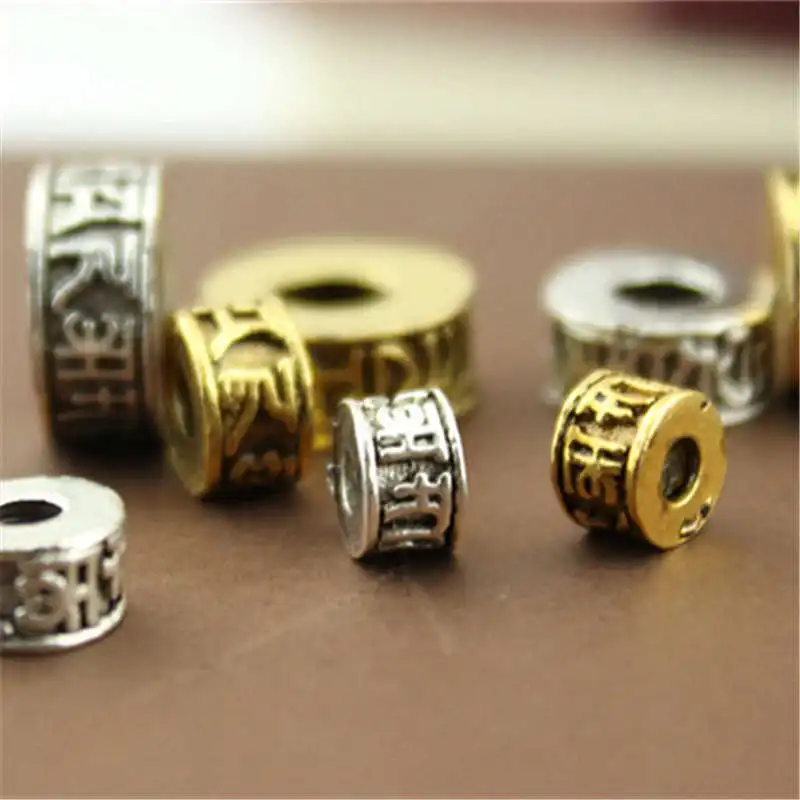 10beads Tibetan Mantras Metal Spacers Beads OM MANI PAD ME HUM 6mm 7mm 9mm 10mm