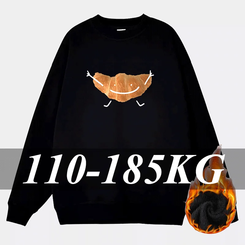 بلوزات رجالية مقاس كبير مبطنة بالصوف 110-185 كجم رقبة دائرية ملابس رياضية فضفاضة من الصوف الدافئ بلوفرات قطنية ملابس رجالية غير رسمية #1