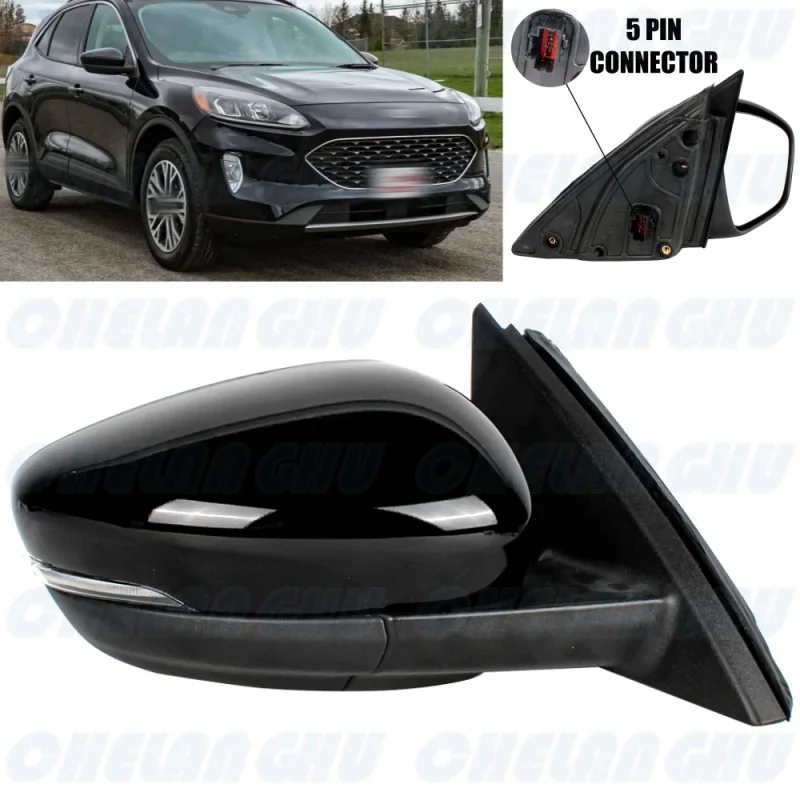 Right Side 5 Pins Black Painted Power Adjust Turn Signal Reversing Mirror Assembly For Ford Escape 2020 2021 2022 2023