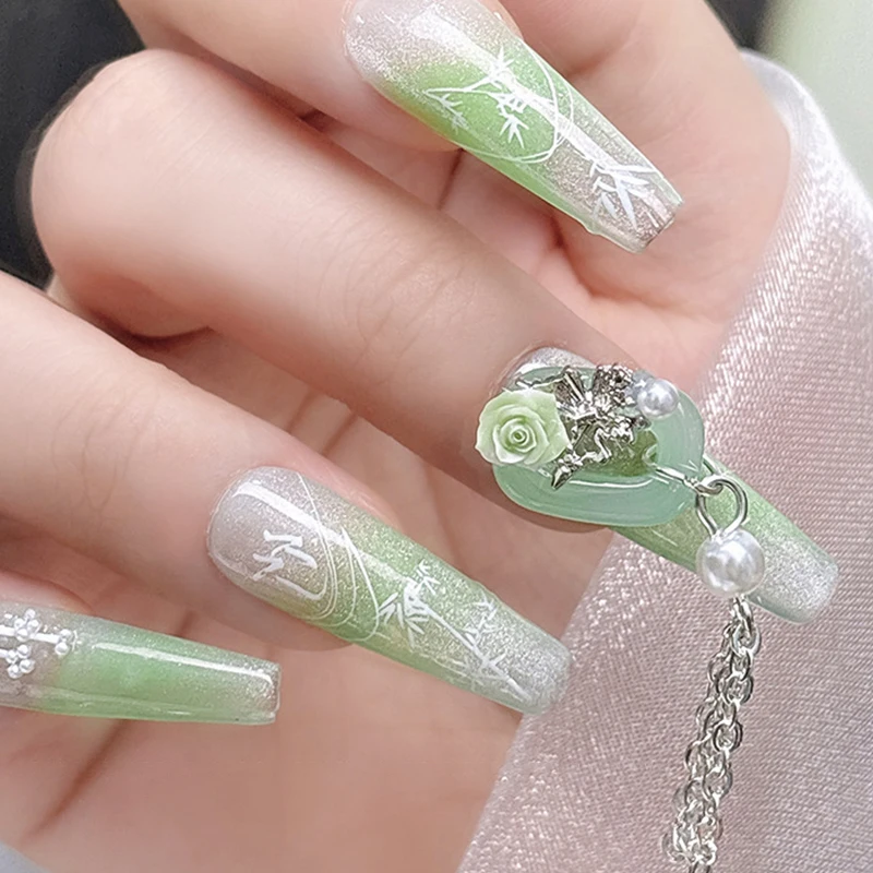 2 Stück chinesische Art antike Jade Retro alte weiße grüne Friedens schnalle Nail Art Dekorationen Glas Maniküre Zubehör