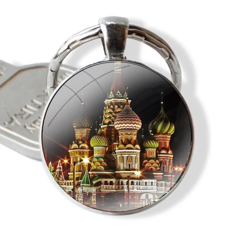 Russian Federation Moscow Saint Petersburg Night Keychain Handmade Glass Cabochon Key Ring Holder Pendant Key Chains