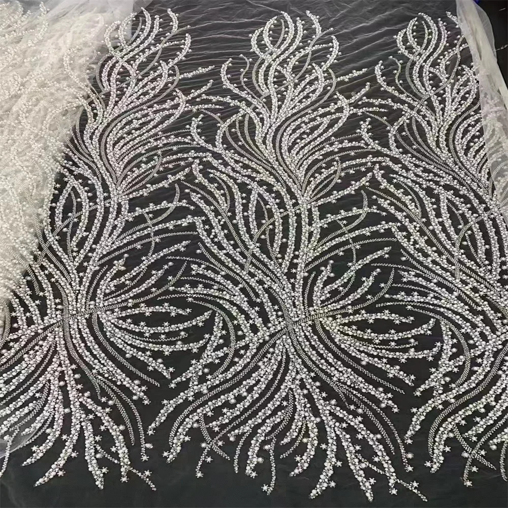 2024 New African Nigerian French High Quality 2024 Hot Sale Lace Fabric Beads Sequins Sewing Bride Wedding Embroiderg Dress