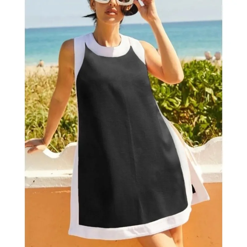 

2026 Two Piece Sets Summer New Women's Casual Color Matching O Neck Sleeveless Top And Shorts Suit Fashion Women Streetwear