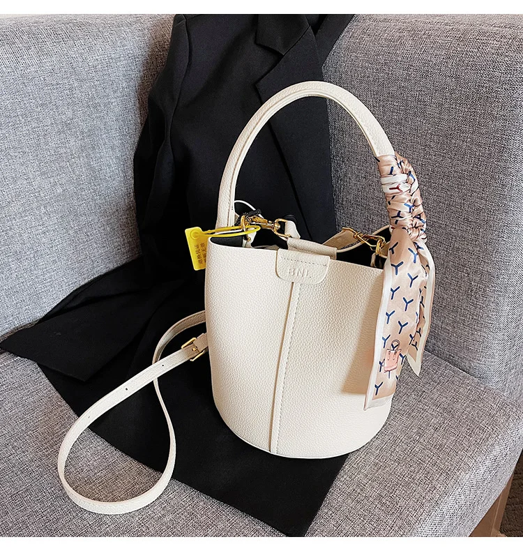 Korean Style The Bucket Bag Designer Ribbon PU Leather Female Tote Bag Large Capacity One Shoulder Crossbody Bags For Women