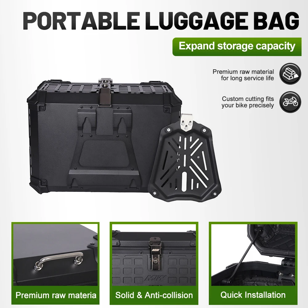 65L Armored Pegboard Quick Release Aluminum Alloy Rear Tail Trunk, Base Plate Universal Fit Moto E-Scooter Luggage Storage Case