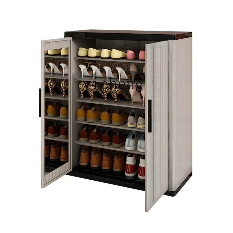 Outdoor Shoe Cabinet Waterproof And Sunscreen At Home Door Large Capacity Locker With MirrorU19