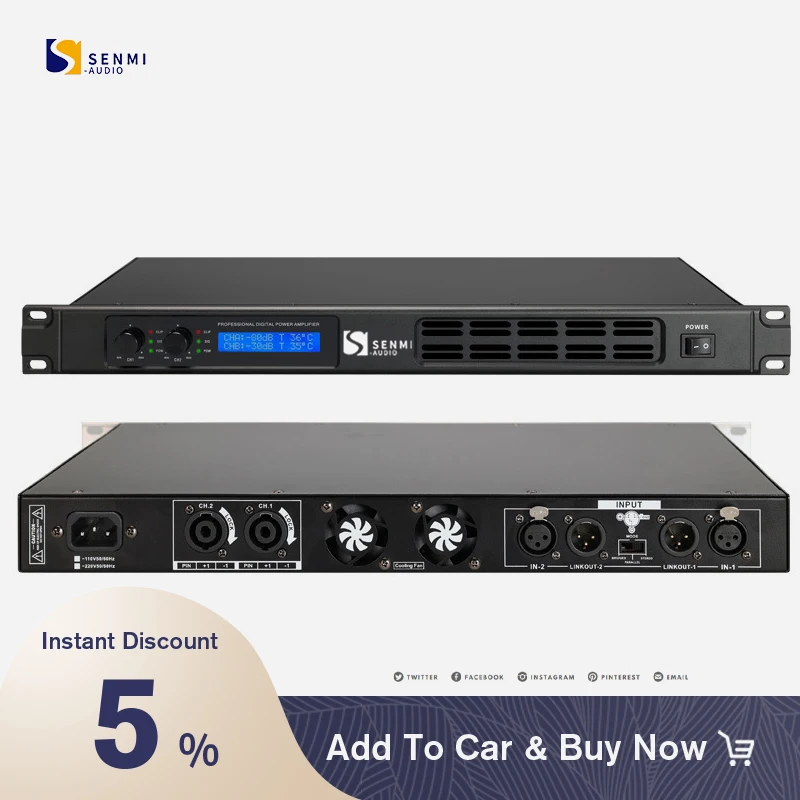 Senmi DS8200 2 Channel Digital Power Amplifier Professional With Adjust Volume Size Independent Knob For Stage