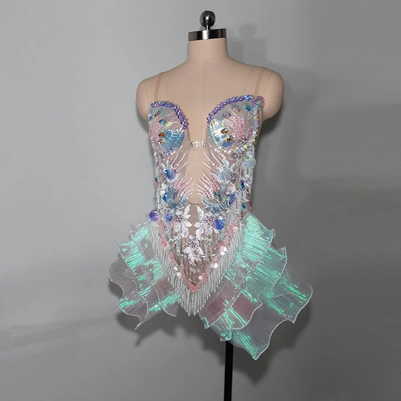 Sexy Zeemeermin Kostuum Vrouwen Prestaties Outfit Borduren Bodysuit Gogo Drag Queen Kleding Festival Party Show Rave Kleding yk