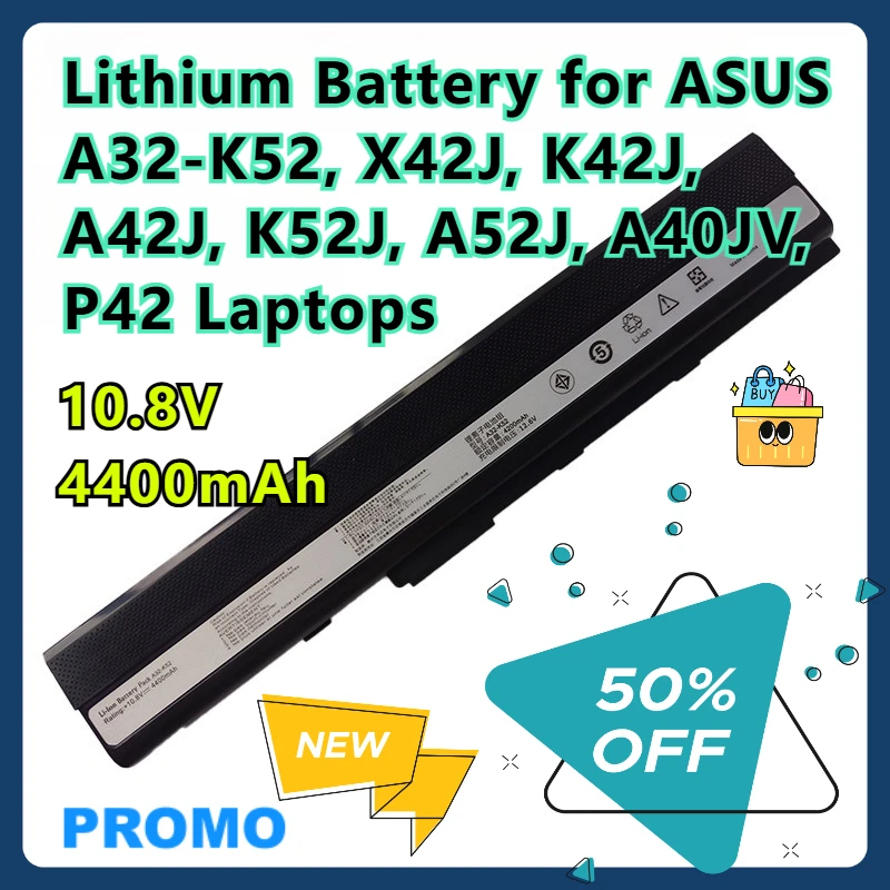 

Lithium Battery for ASUS A32-K52, X42J, K42J, A42J, K52J, A52J, A40JV, P42 Laptops