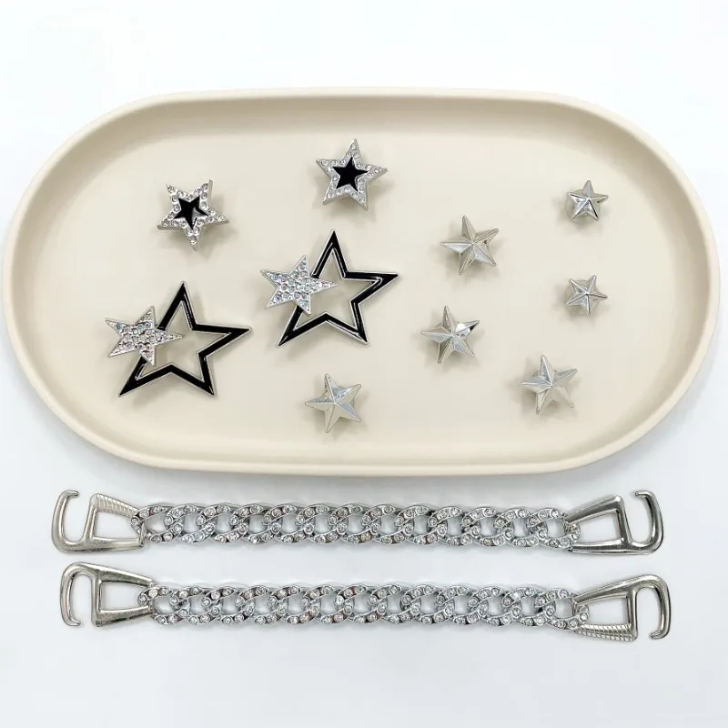 12 шт., модные подвески для обуви, набор аксессуаров, пряжка для обуви с отверстиями, металлическая цепочка со стразами, пятиконечная звезда, украшения для обуви «сделай сам»