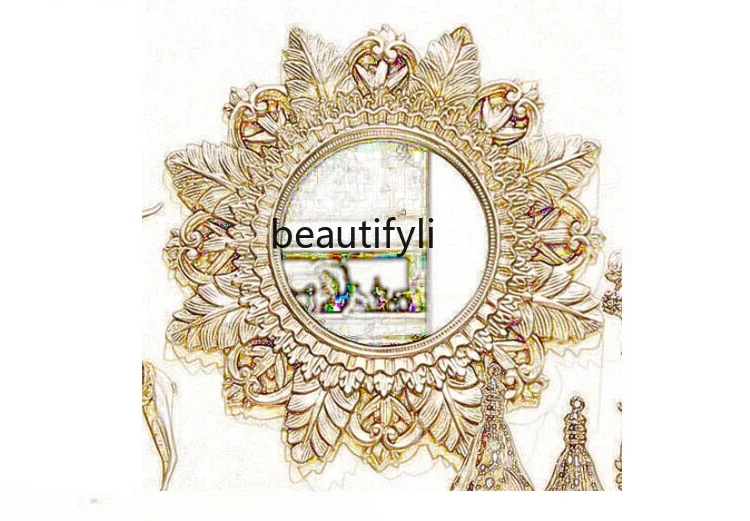 

Luxury entrance sun decoration hanging mirror European bathroom washing mirror corridor engraving mirror