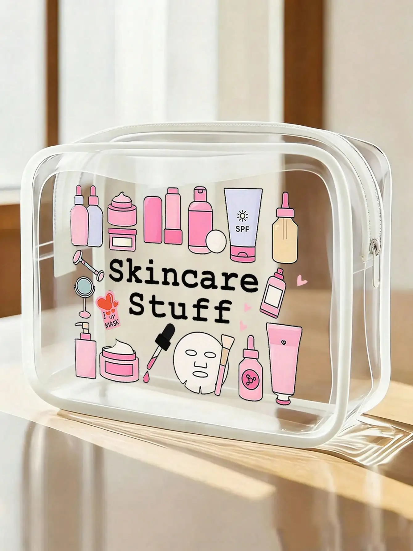 

Letter Print PVC Makeup Bag, Zipper Sealed PVC Travel Organizer Pouch, Lightweight Fade-Resistant Cosmetic & Toiletry Bag For Women And Girls, TSA-Approved Portable Makeup Case, Easy-To-Clean Design, Suitable As Gifts For Mothers, Teachers, Friends, Nurse