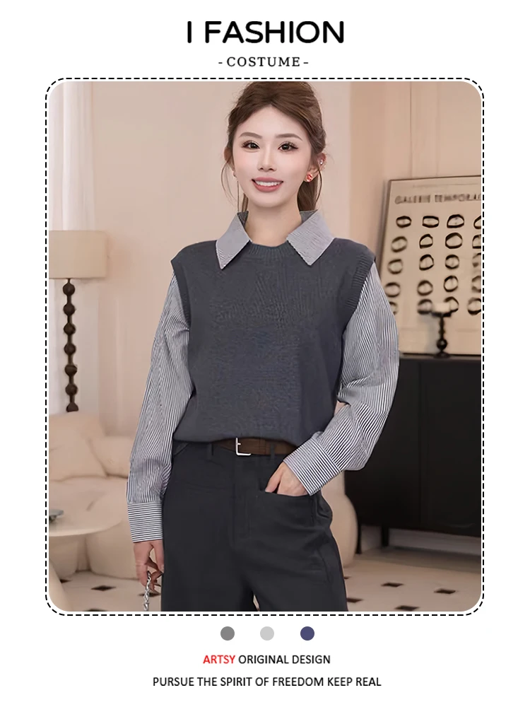 Maglieria a righe dimagranti alla moda Splice da donna Faionable Autunno New Sle Pendolarismo Vento Lungo Sve Maglione lavorato a maglia casual