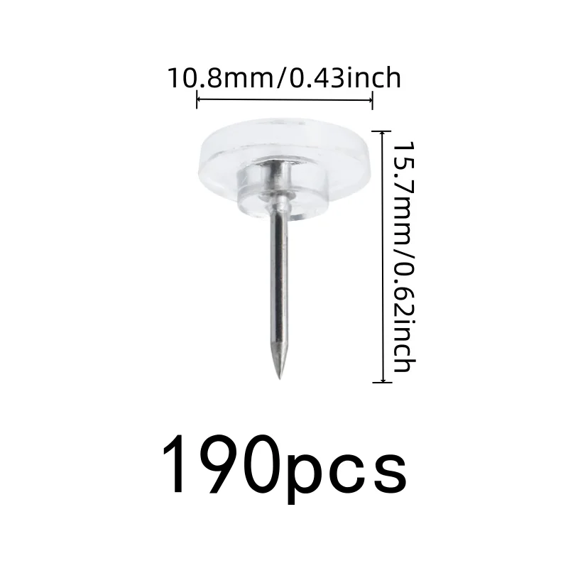 190 pcs Clear Flat Thumb Tacks, Office Bulletin Board, Easy Push Sharp Pin, Reusable Wall Safe, Multipurpose