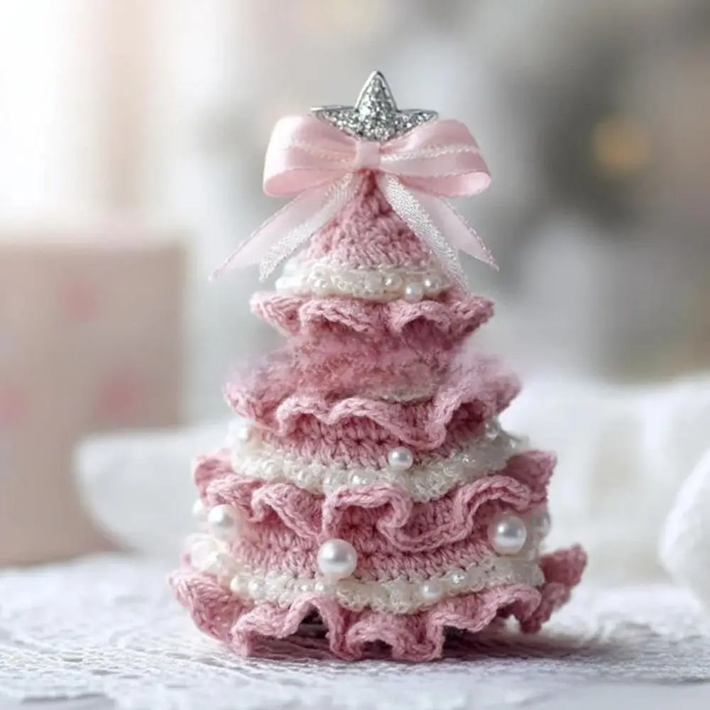مجموعة أدوات شجرة عيد الميلاد المصنوعة يدويًا من الكروشيه مع فيونكة من اللؤلؤ الصناعي وحفلات عيد الميلاد وشجرة عيد الميلاد للمبتدئين #3