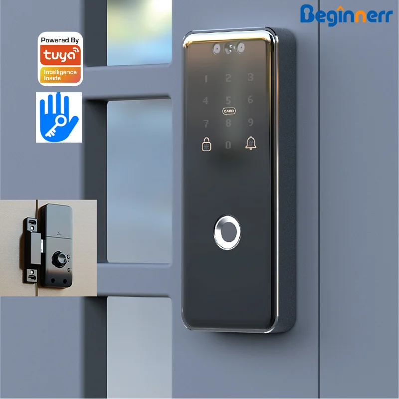 Face recognition rim door lock Tuya wifi TTlock IP64 Fingerprint Code Card Key Singapore Malaysia Digital Smart rim door lock