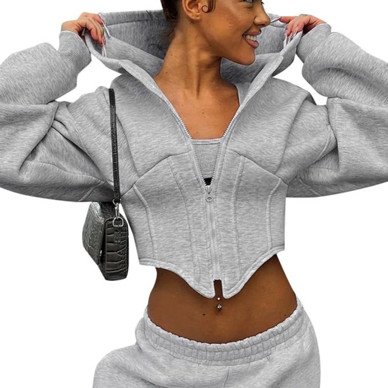 Personality Street Coat Zipper Long Sleeve Hooded Cardigan Short Coat Spring and Autumn Casual Women's Coat