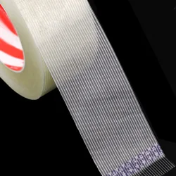 Striped Fiber Tape Glass Fiber Tape Transparent Single-Sided Adhesive Tape Industrial Strapping Packaging Fixed Seal 25M