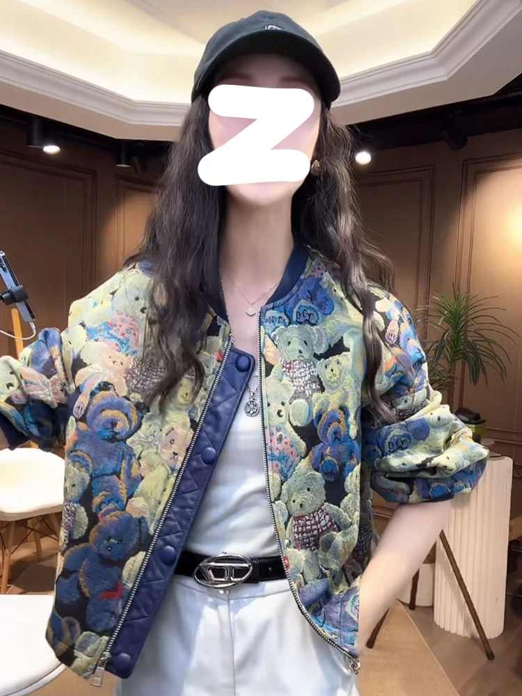 

Ele ort Baseball Jaet Women's Spring Autumn 2025 New ular Printed Outerwear Commute Sle Loose Fit Zipper Design