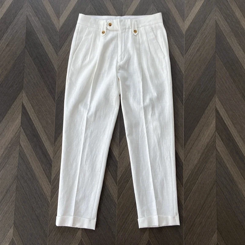 

Neapolitan gentleman elegant cotton and linen straight trousers men's business commuter versatile suit trousers