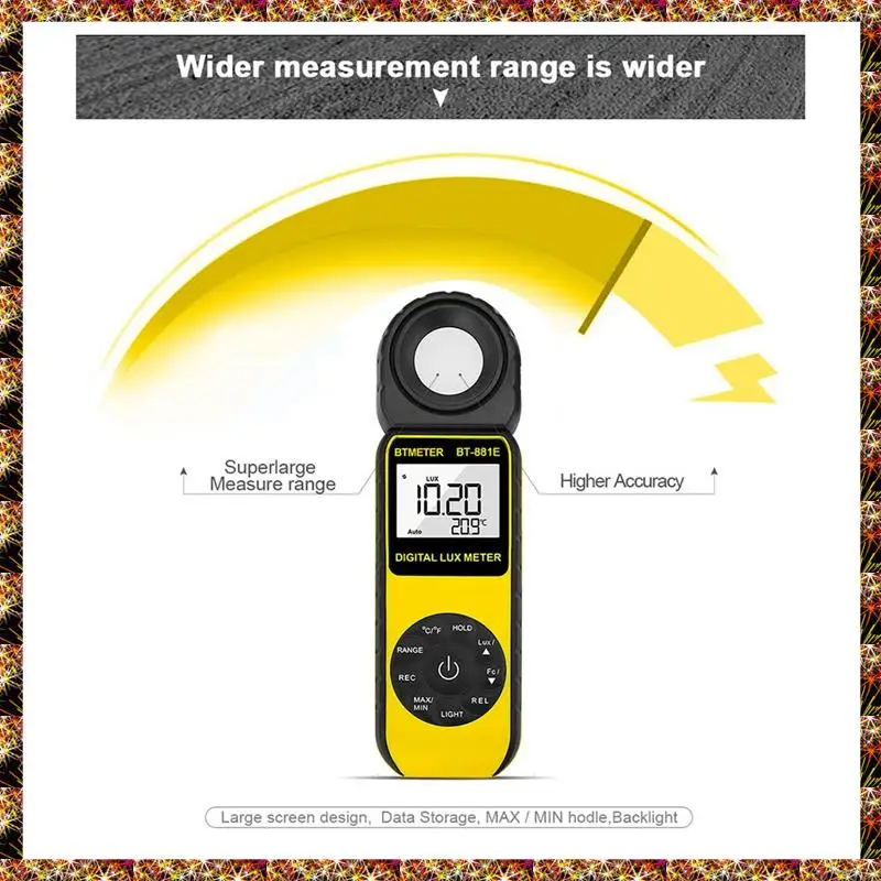 

BTCL Digital Lux Meter BT-881E Handheld Illumination Meter, 1 - 300,000Lux Range, With LCD Display For Light Intensity Monitorin