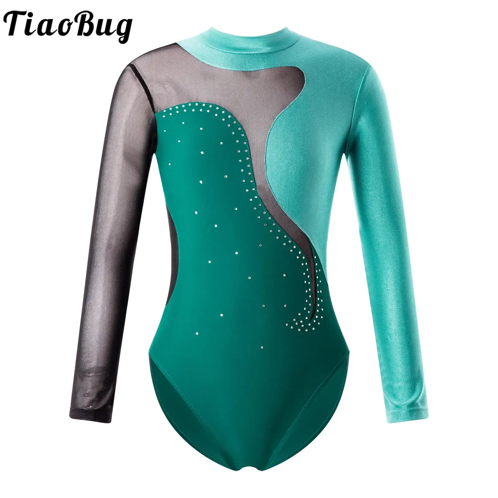 

Kids Girls Gymnastic Ballet Leotard Costume Dancewear Long Sleeves Shiny Rhinestone Figure Ice Skating Jumpsuit Bodysuit