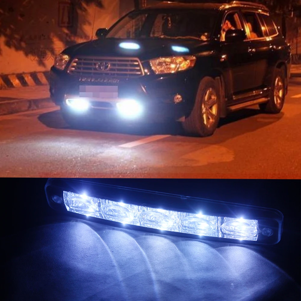 Luces de circulación diurna para coche, lámparas de circulación diurna de 12V, 6000K, 5 LED, universales, brillantes, impermeables, accesorios para